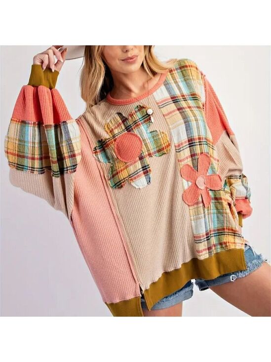 Tops - Appliqued Floral Lightweight Oversized Sweatshirt Size Large NWOT